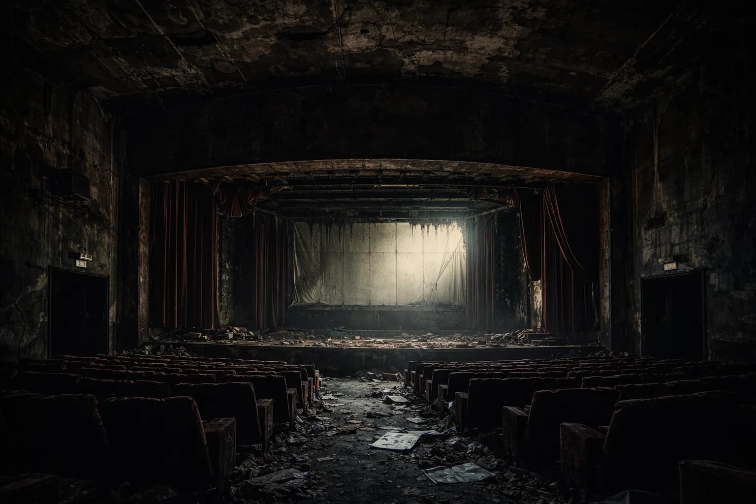 Hôpital abandonné avec volcan