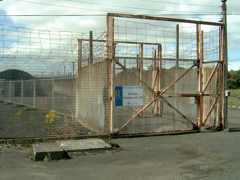 The caged gate of former Compound 19 inside the abandoned Maze prison (Long Kesh) near Lisburn