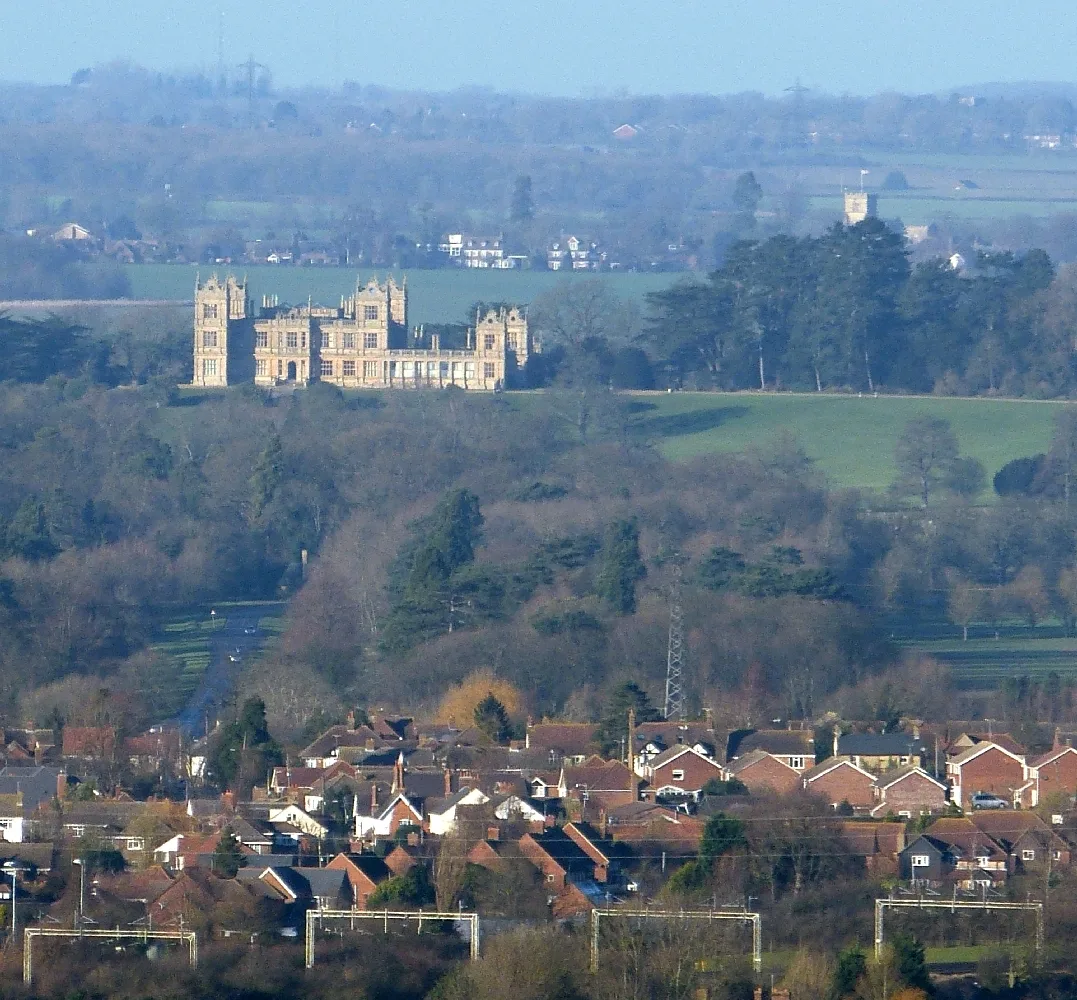 Mentmore Towers seen from Pitstone Hill, an abandoned Jacobethan country house in Buckinghamshire