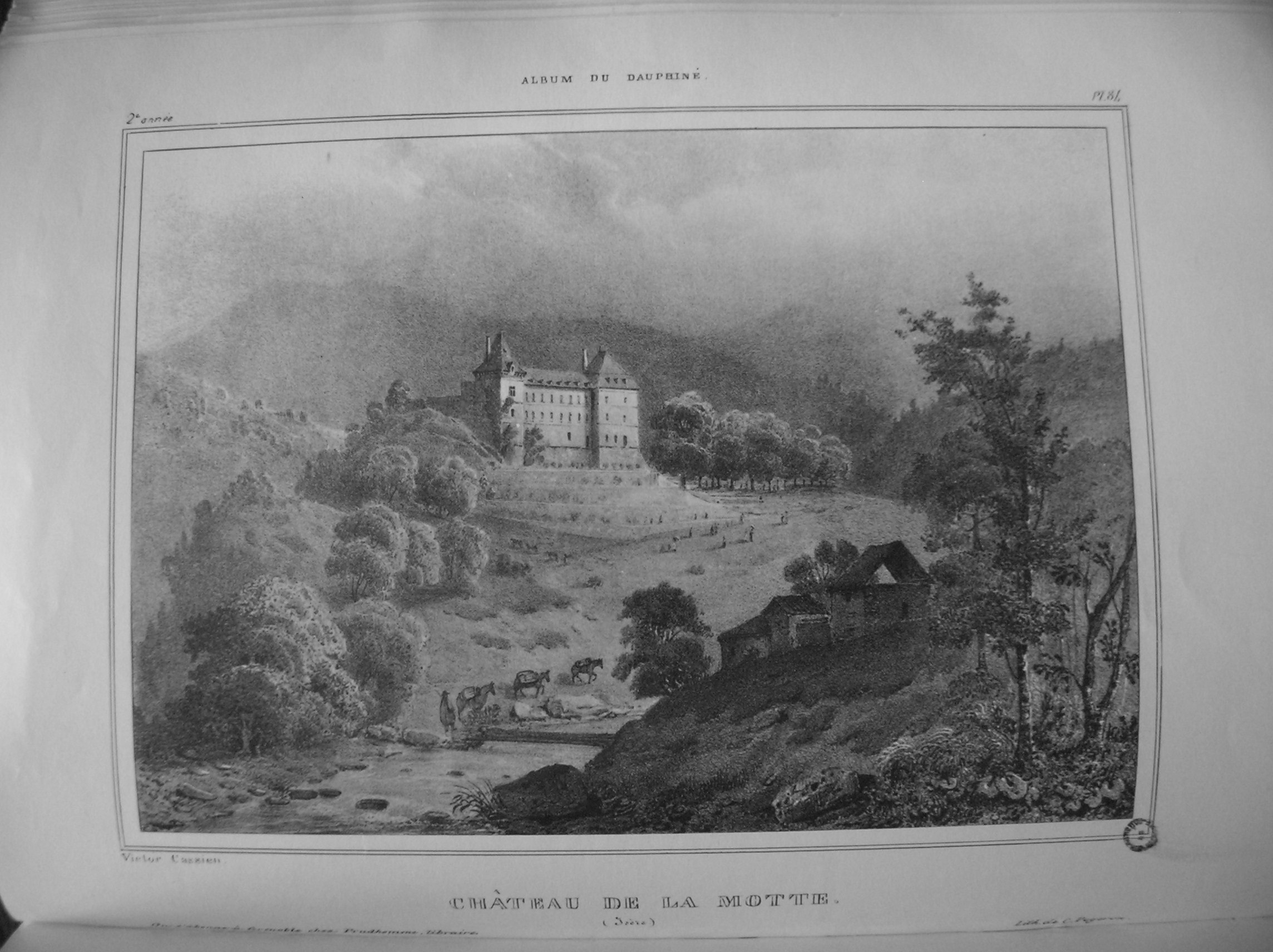 Dessin ancien du château de la Motte-les-Bains en Isère, par Victor Cassien