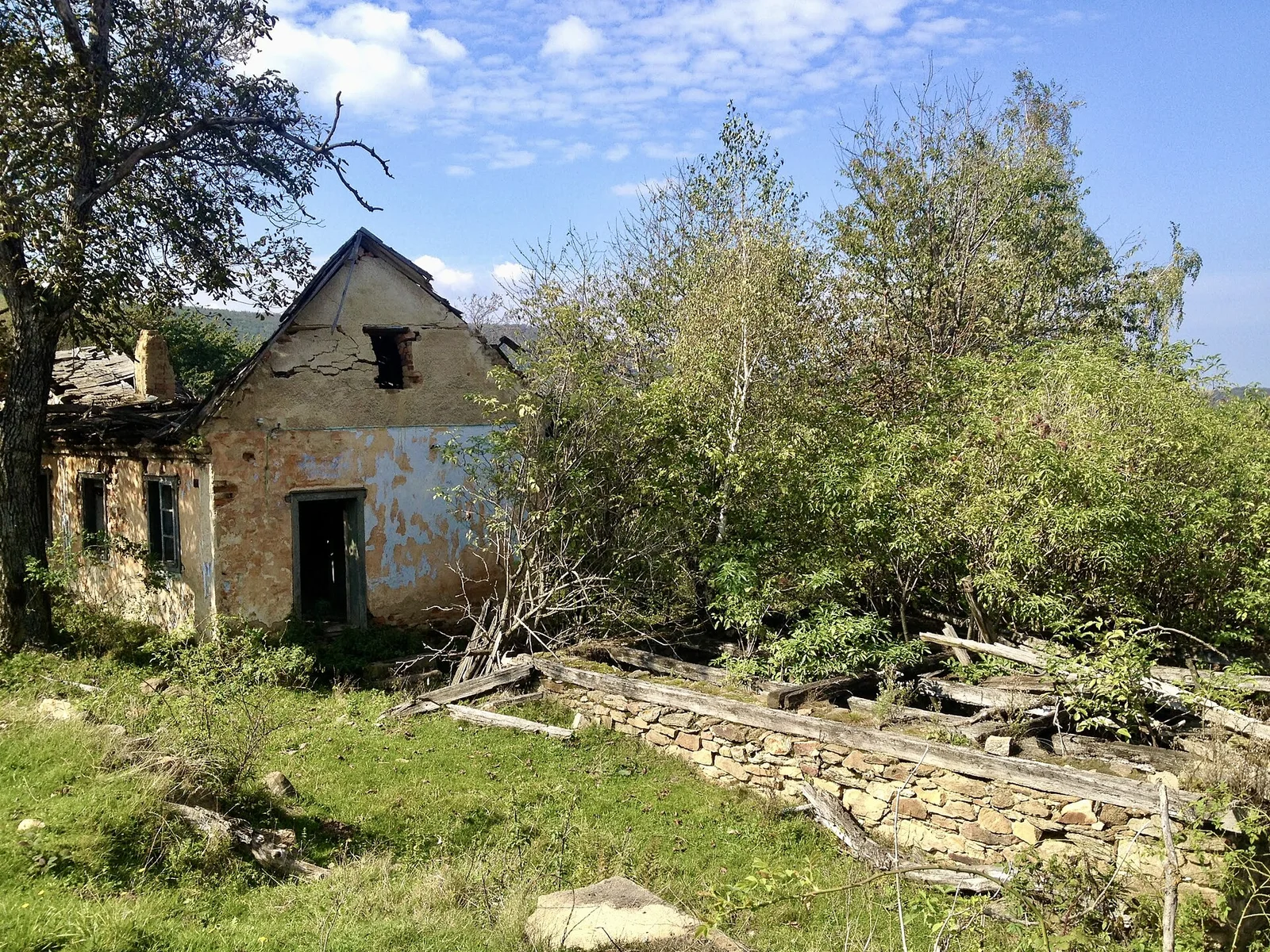 Maison en ruine dans le village fantôme de Lindenfeld, Caraș-Severin